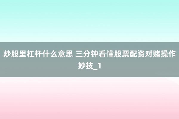 炒股里杠杆什么意思 三分钟看懂股票配资对赌操作妙技_1